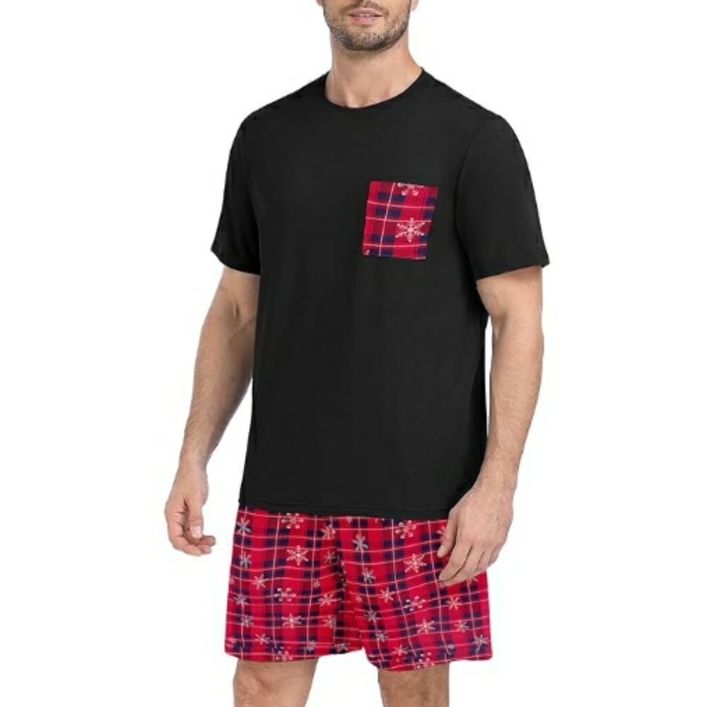 Men's Pajama Set Sleepwear Lightweight Short Sleeve Black /Red NWT